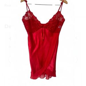 Red Satin Chemise with Lace Detailing